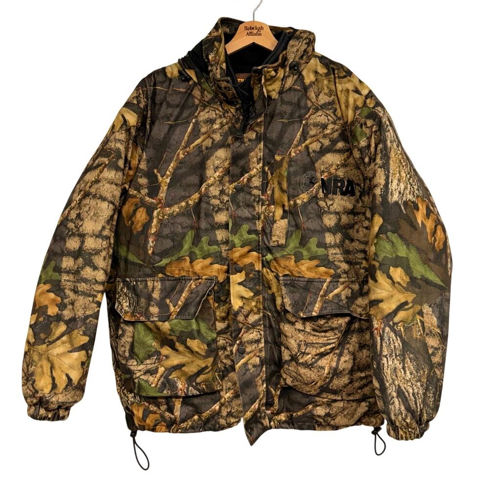 VTG Trebark BigWoods Camo Thick Hunting Coat SZ LARGE Cabela's NRA Jacket EUC